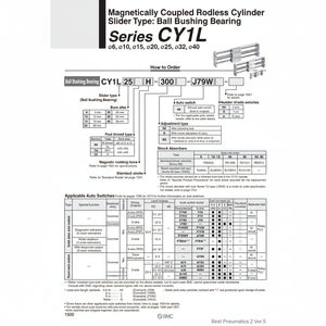 Cilindro sin vástago SMC Pneumatics, modelo, piezas neumáticas - Product Image 1