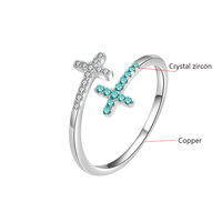Fine femmes Double croix Index doigt réglable anneau mode cristal Zircon fiançailles mariage croix anneau bijoux