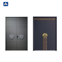 Porte d'entrée de luxe haut de gamme en aluminium moulé sculpté, double porte, design colonne romaine, sur mesure