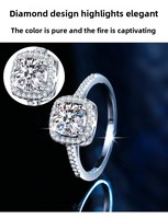 Bague en argent sterling S925 pour femme, style classique, incrustée de moissanite, forme géométrique, style naturel, motif cube de sucre, sertissage d'un carat