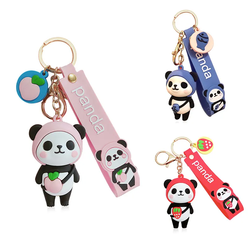 3D Pvc Cartoon Pendent Wrist Charm Strap Car Cute Panda Key Ring Holder Anti-lost Kids Bags Friends Gift Funny Keychains Wallet