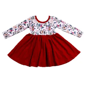 맞춤형 로고 키즈 부티크 옷 가을 드레스 아기 소녀의 빨간 크리스마스 드레스 긴 소매 소녀의 가을 옷