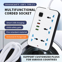 Stopkontak Ekstensi Universal 5 Lubang 110V/220V Bahan ABS 3 Port USB-A + 1 Port USB-C Colokan 3-Pin 10A IP11 Untuk Penggunaan Luar Ruangan Industri