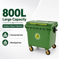 Poubelle à 4 roues en HDPE épaissi, écologique, robuste, 800L, avec couvercles et bouchon de vidange, pour usage intérieur/extérieur, fournisseur OEM