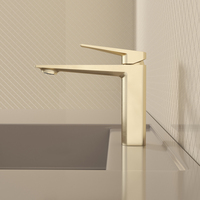 Robinet de lavabo à poignée unique en or brossé, eau chaude et froide, lavabo de salle de bain avec noyau de valve en céramique, matériau en laiton