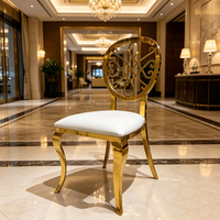 Chaise de banquet de luxe en acier inoxydable doré, chaise de salle à manger décorative à dossier rond, chaise de mariage rembourrée pour mobilier d'événements hôteliers
