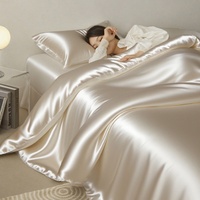 Housse de couette de luxe légère et minimaliste en soie glacée de qualité supérieure, ultra-douce et lavable, pour ensemble quatre pièces