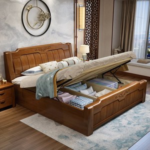 Giường gỗ chắc chắn với ngăn kéo lưu trữ & thang máy thủy lực, khung giường gỗ chạm khắc cho phòng ngủ tiết kiệm không gian - Product Image 5