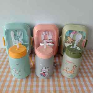 New Kawaii chàng trai cô gái 700ml leakproof 2 ngăn tiffin Bento hộp thực phẩm container Kid trường Hộp Ăn Trưa và Chai nước Bộ - Product Image 2