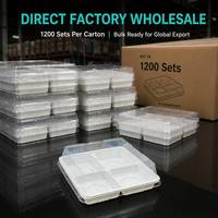 Boîte à gâteau transparente en PET, emballage pour tranches de gâteau, conteneur à emporter pour boulangerie, boîte en plastique PET carrée à 4 compartiments