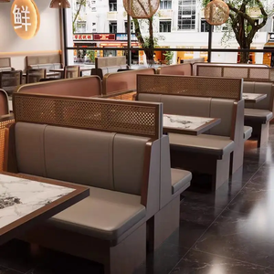Modern Rattan Chair <b>Set</b> With Wood Top Square Table For <b>Restaurant</b> Dining Furniture Commercial Use Design - Product Image 1