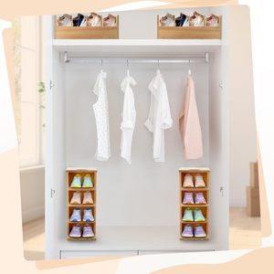 Weibo Crafts Wooden <b>Shoe</b> <b>Rack</b> 33x14.5x13cm Compartmentalized <b>Storage</b> For Baby Toddler Organiser Bamboo Color - Product Image 1