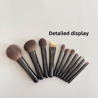 Ensemble de 11 mini-pinceaux de voyage en poils de chèvre de haute qualité, manche en bois, pour poudre libre, contouring, fard à paupières et anticernes