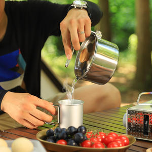 Marmite de camping Hike Mount en acier inoxydable 304, poignée détachable, bouilloire de cuisson portable pour l'extérieur, finition polie miroir - Product Image 3