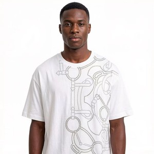 T-shirt in cotone a doppio filato stile street con ricamo lettera <span class=keywords><strong>H</strong></span>, vestibilità ampia versatile, unisex, a maniche corte - Product Image 4