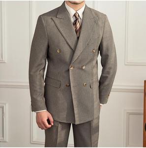 Completo da Uomo Classico Retrò Doppiopetto Kaki con Girovita a <span class=keywords><strong>Rondine</strong></span>, Vestibilità Slim, Chiusura con Cerniera, Pieghe Antistatiche - Product Image 1