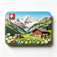 Aimant de réfrigérateur 3D en résine personnalisé, souvenir touristique Suisse, croix suisse, Alpes, chalet, vache laitière, vente en gros