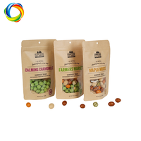 Sachets refermables en papier kraft avec fenêtre transparente, pochettes verticales à fermeture éclair pour noix et aliments, sachets personnalisés à fond plat