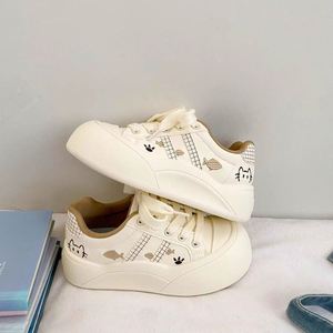 2026 Spring Autumn Trendy Bread Shoes, Ladies Cute Cartoon Color <b>Block</b> Board Shoes, Thick Sole Casual Versatile White Sneakers - Product Image 6
