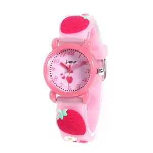 Reloj Rosa impermeable para niños, pulsera de silicona 3D con correa de fresa, Relojes de mano de dibujos animados a la moda