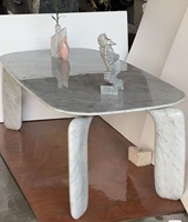 Ensemble de table à manger en marbre blanc de Carrare, design italien de luxe, tendance 2026, meubles en marbre, table basse en marbre, table à dîner