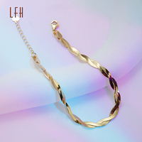 Vente en gros de bijoux en or 18 carats, chaîne réglable, bracelet en os de poisson, chaîne torsadée en or, double couche, chaîne plate en serpent, Au750