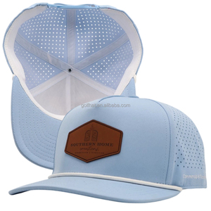 Casquettes de baseball sportives perforées à 5 panneaux en cuir avec logo découpé au laser, imperméables, personnalisées, pour le golf, avec cordon - Product Image 2