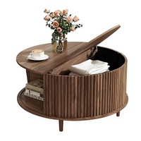 Tables basses DISHI avec boîte de rangement latérale cachée, table basse en bois cannelé pour petit espace