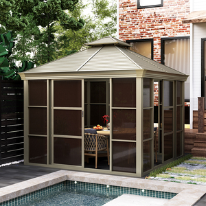 Serre autoportante moderne 10x10 à toit incliné 4 saisons avec portes coulissantes, structure en aluminium et <span class=keywords><strong>abri</strong></span> anti-pluie - Product Image 2
