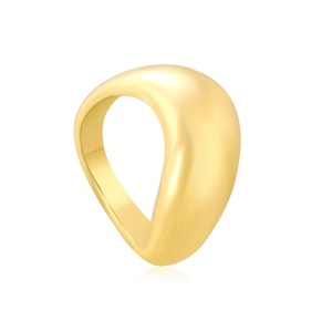 High Quality 18K PVD Gold Plated Stainless Steel Wedding Thick Chunky <b>Dome</b> Finger Trendy Fashion Jewelry Curved Camber <b>Rings</b> - Product Image 1
