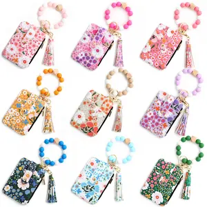 NEW Arrival Mini Coin Ladies RFID Women Credit Card Zipper Bag Floral Bracelets Leather Keychain Silicone Wristlet Wallet