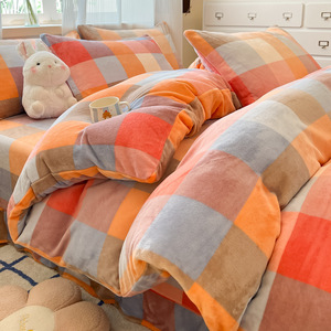 Dexinhong Winter Milk Fleece <b>Bedding</b> <b>Set</b> Double-Sided Coral Fleece Thickened Duvet Cover And Sheet <b>Set</b> Modern Minimalist Style - Product Image 4