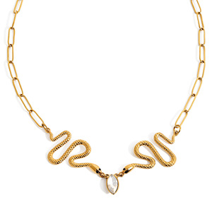 Collar con colgante de serpiente de acero inoxidable en tono dorado con incrustaciones de diamantes de imitación, joyería de animales para mujer, regalo, accesorio de moda - Product Image 1
