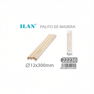 ILAN Bastoncini in Legno per Artigianato 12x300mm 4pz per Progetti Fai-da-Te - Product Image 1