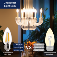 Vente Flash - Lustre Décoratif C35 B11 en Verre Transparent Dimmable 2700K 450LM 4W E26 LED Bougie Bb pour Maisons, Hôtels, Restaurants