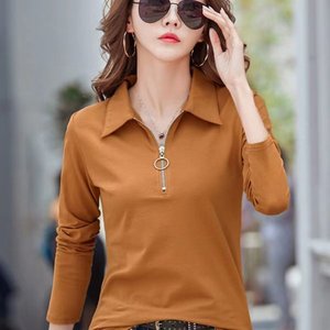Women's <b>Long</b> <b>Sleeve</b> Polo Shirt Green Solid Color Knitted Polyester Spring Autumn Wear Casual Outerwear <b>Base</b> <b>Layer</b> - Product Image 3