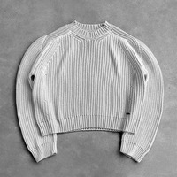 Pull tricoté oversize pour homme, style urbain, effet délavé à l'acide et vieilli, avec logo personnalisé, tricot côtelé, personnalisable OEM