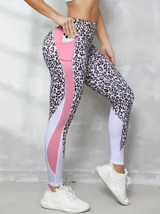 Leggings de yoga pour femmes à taille haute, anti-transpiration, séchage rapide, en <span class=keywords><strong>nylon</strong></span> et élasthanne, imprimé léopard, avec poches, pour la gym, le yoga et la course à pied - Product Image 1