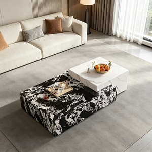 Modern Black Marble Coffee <b>Table</b> with Metal Frame Contemporary Living Room Furniture <b>Nesting</b> Design - Product Image 3
