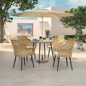 AJUNION per esterni 4 posti ristorante mobili in vimini intrecciati mobili da pranzo Set da giardino con <span class=keywords><strong>tavolo</strong></span> da pranzo rotondo e ombrellone - Product Image 2