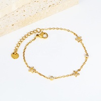 Gelang Cluster Zirkonia Kubik Mewah Tahan Air Lapis Emas 18K Baja Anti Karat Rantai Bunga Kelopak Multi CZ
