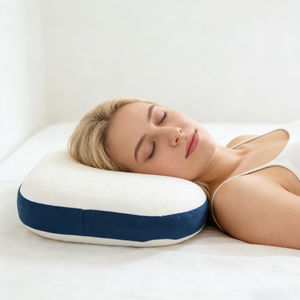 Oreiller en mousse à mémoire de forme ovale pour un sommeil profond, respirant et confortable, avec bordure bleue, fabriqué directement par l'usine YUE RISE - Product Image 1