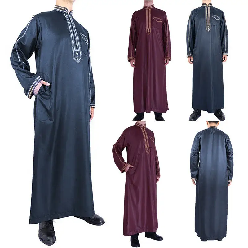 Usine Personnalisé Hommes Thobe Jubba Chemises Arabe Islamique Eid Dishdash Robe Musulmane Abaya Caftan Robe