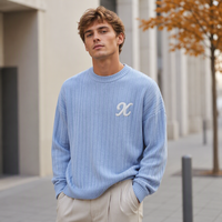 Pull en coton côtelé à col rond pour homme, personnalisable avec logo, anti-plis, séchage rapide, anti-boulochage, chaud pour l'hiver (ODM/OEM)