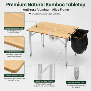<span class=keywords><strong>Table</strong></span> <span class=keywords><strong>pliante</strong></span> d'extérieur OEM/ODM, <span class=keywords><strong>table</strong></span> à manger en bambou réglable, <span class=keywords><strong>table</strong></span> de <span class=keywords><strong>camping</strong></span> portable pour pique-nique avec porte-sac poubelle - Product Image 4