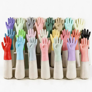 Fleece Lined Drawstring Extra <b>Long</b> Beige Household <b>Gloves</b> 48cm Thickening Waterproof Dishwashing <b>Gloves</b> - Product Image 2