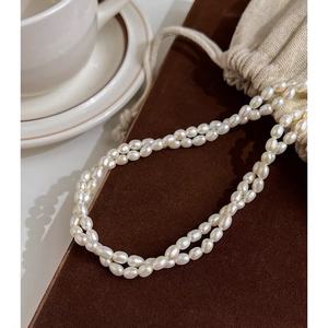 Collier ras du cou rétro français en millet pour femme, double couche, torsades de pâte frite, avec perles d'eau douce naturelles - Product Image 2