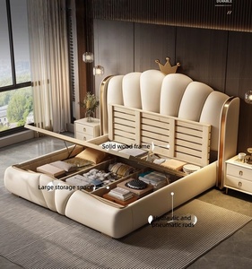 Letto Moderno di Lusso Personalizzabile in Vera Pelle, Struttura Imbottita Queen/King Size, Piattaforma Morbida con Telaio in Legno di Pino Massiccio Santafy - Product Image 6