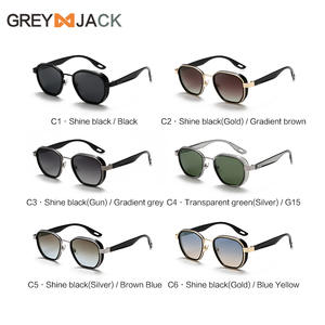 Lunettes de soleil polygonales pour femmes Grey Jack, monture en métal, verres TAC, protection UV400, type 3, pare-soleil, design noir tendance - Product Image 2