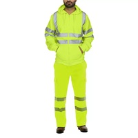 Ensemble de vêtements de travail réfléchissants à haute visibilité pour les agents d'assainissement - Sweat-shirt à capuche doublé en polaire + pantalon uniforme